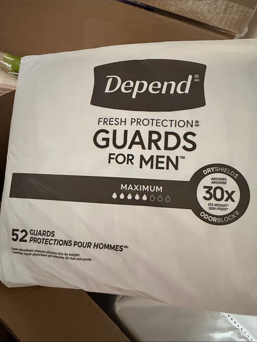 Depend Guards for Men - Maximum Protection (White) 52 count open box